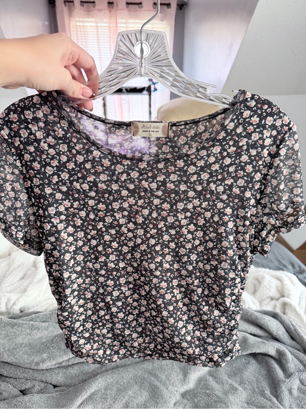 Altar'd State Black Floral Short Sleeve Crop Top